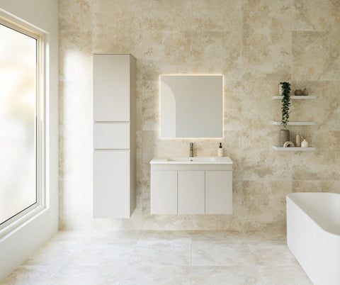Vanities Timberline Rockford Wall Hung Vanity with Haven Matt Dolomite Top Size: L 750mm Place & Palette