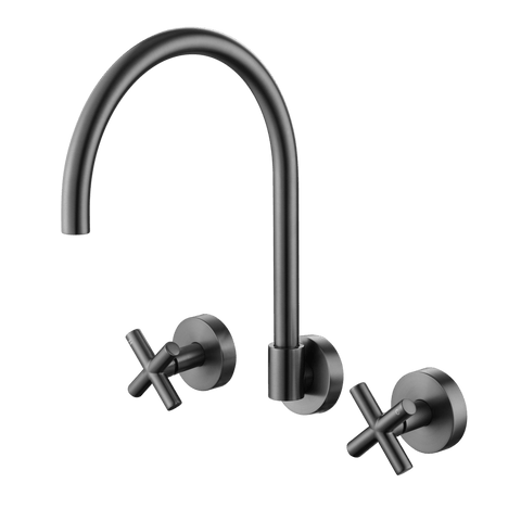 Tapware Modern National Ryker Wall Sink Set Colour: Electroplated Gunmetal Place & Palette