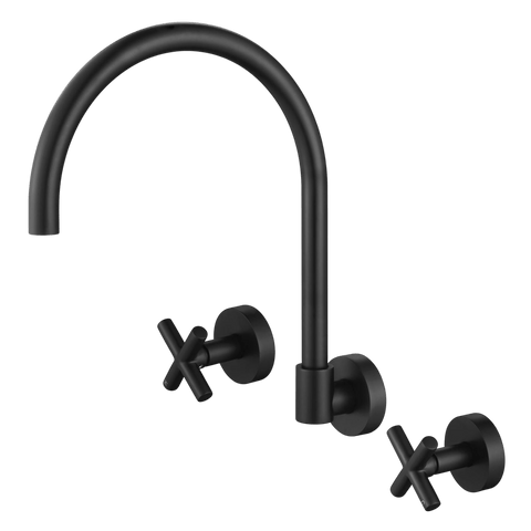 Tapware Modern National Ryker Wall Sink Set Colour: Electroplated Matte Black Place & Palette