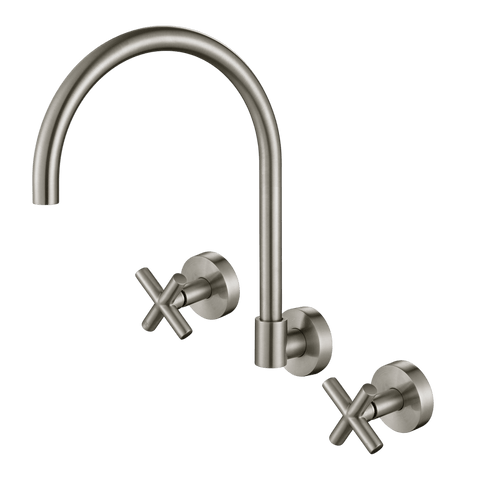 Tapware Modern National Ryker Wall Sink Set Colour: Pvd Brushed Nickel Place & Palette