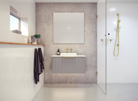 Vanities Timberline Saba Wall Hung Vanity with Silksurface Top & White Gloss Above Counter Basin Size: L 750mm Centre Bowl Place & Palette