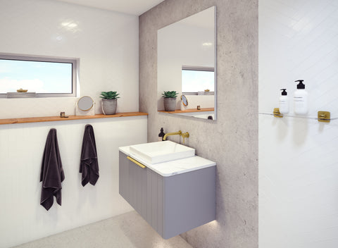 Vanities Timberline Saba Wall Hung Vanity with Silksurface Top & White Gloss Above Counter Basin Size: L 750mm Centre Bowl Place & Palette