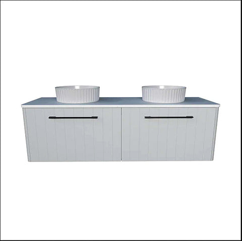 Vanities Timberline Saba Wall Hung Vanity with Silksurface Top & White Gloss Above Counter Basin Size: L 1500mm Double Bowl Place & Palette
