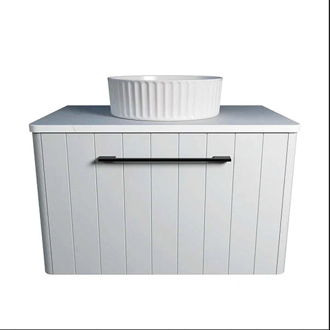Vanities Timberline Saba Wall Hung Vanity with Silksurface Top & White Gloss Above Counter Basin Size: L 750mm Centre Bowl Place & Palette