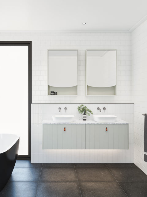 Vanities Timberline Saba Wall Hung Vanity with Silksurface Top & White Gloss Above Counter Basin Size: L 750mm Centre Bowl Place & Palette