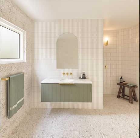 Vanities Timberline Saba Wall Hung Vanity with Silksurface Top & White Gloss Under Counter Basin Size: L 750mm Centre Bowl Place & Palette