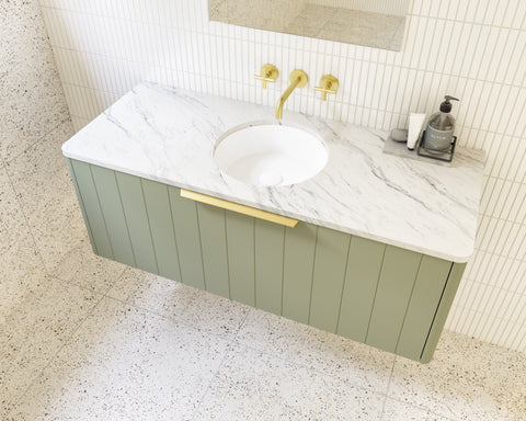 Vanities Timberline Saba Wall Hung Vanity with Silksurface Top & White Gloss Under Counter Basin Size: L 750mm Centre Bowl Place & Palette