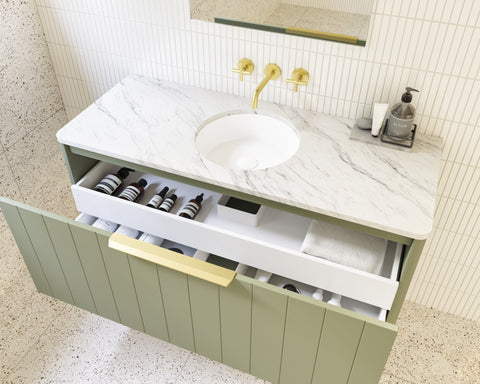 Vanities Timberline Saba Wall Hung Vanity with Silksurface Top & White Gloss Under Counter Basin Size: L 750mm Centre Bowl Place & Palette