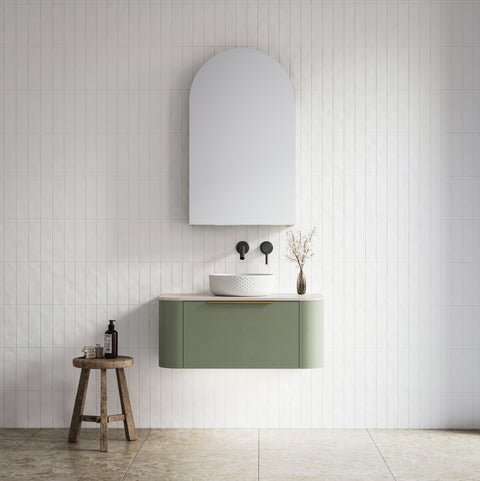 Vanities Timberline Santos Wall Hung Vanity with Silksurface Top & White Gloss Above Counter Basin Size: L 750mm Centre Bowl Place & Palette