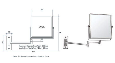 Mirrors Thermogroup Square Wall-Mounted Magnifying Mirror (No Light) Colour: Chrome Size: 3x Magnification Place & Palette
