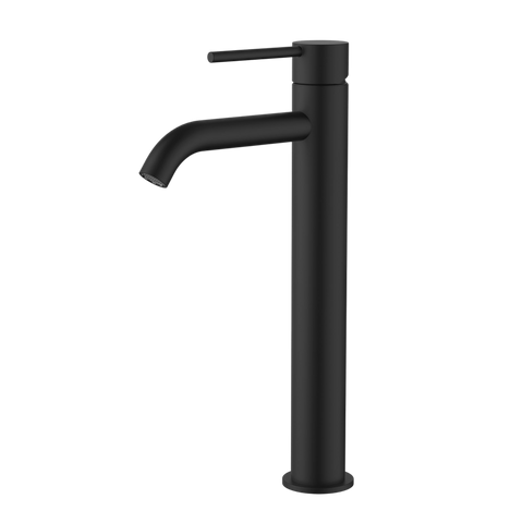 Tapware Modern National Star Mini Basin Mixer - High Rise Style: High Rise, Curved Spout Colour: Electroplated Matte Black Place & Palette