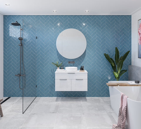 Vanities Timberline Taylor Wall Hung Vanity with Silksurface Top & White Gloss Above Counter Basin Size: L 750mm Centre Bowl Place & Palette