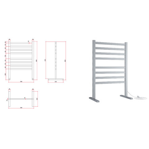 Accessories Thermogroup Thermorail Free Standing Heated Towel Rail Style: Straight/Round Size: 8 Bars - 600x1080x300mm (100 Watts) Place & Palette