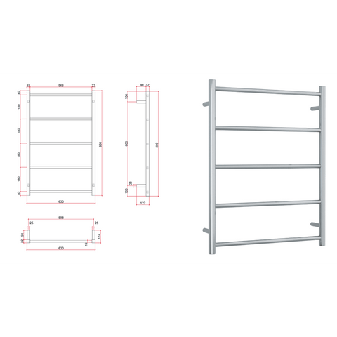 Accessories Thermogroup Thermorail Non-Heated Ladder Towel Rail - 5 Bars Style: Straight/Round Colour: Polished Stainless Steel Size: 630x800x122mm Place & Palette