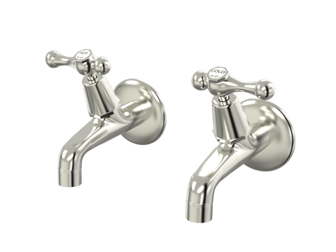 Tapware ParTaps Tudor Lever Female Bibs Wall Pair - Ceramic Disc Colour: Brushed Nickel Place & Palette