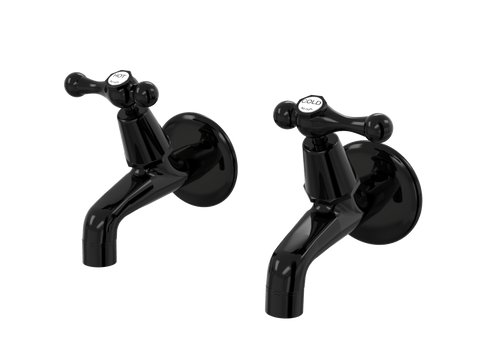 Tapware ParTaps Tudor Lever Female Bibs Wall Pair - Ceramic Disc Colour: Midnight Black Place & Palette