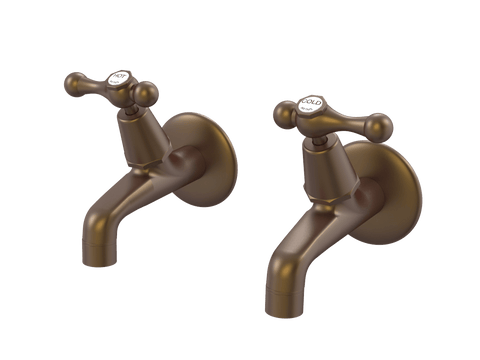Tapware ParTaps Tudor Lever Female Bibs Wall Pair - Ceramic Disc Colour: Native Brass Place & Palette