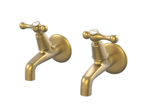 Tapware ParTaps Tudor Lever Female Bibs Wall Pair - Ceramic Disc Colour: Rumbled Brass Place & Palette