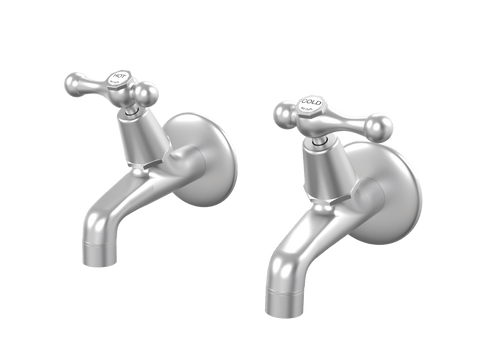 Tapware ParTaps Tudor Lever Female Bibs Wall Pair - Ceramic Disc Colour: Satin Pearl Place & Palette