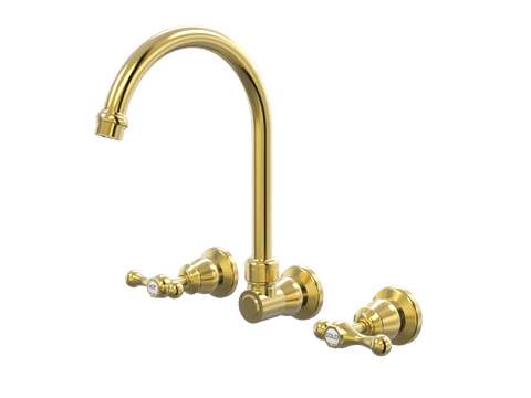 Tapware ParTaps Tudor Lever Sink Set Wall Swivel - Ceramic Disc Colour: Brushed Gold Place & Palette