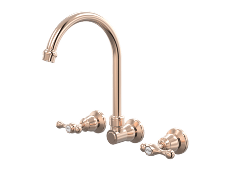 Tapware ParTaps Tudor Lever Sink Set Wall Swivel - Ceramic Disc Colour: Brushed Rose Gold Place & Palette
