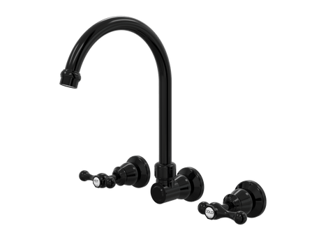 Tapware ParTaps Tudor Lever Sink Set Wall Swivel - Ceramic Disc Colour: Midnight Black Place & Palette