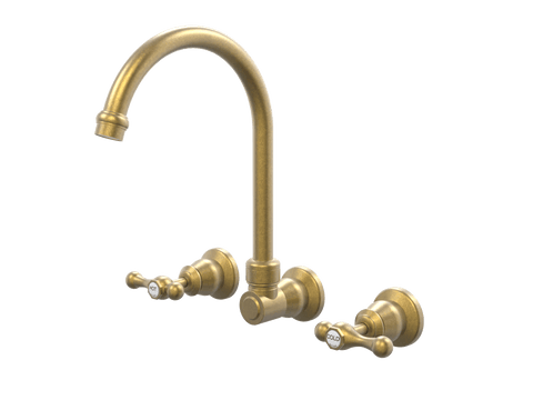Tapware ParTaps Tudor Lever Sink Set Wall Swivel - Ceramic Disc Colour: Rumbled Brass Place & Palette