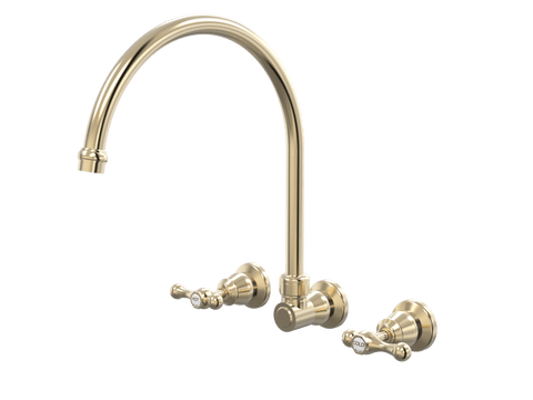 Tapware ParTaps Tudor Lever Sink Set XL Wall Swivel - Ceramic Disc Colour: Brushed Brass Gold Place & Palette