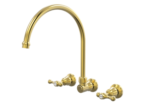 Tapware ParTaps Tudor Lever Sink Set XL Wall Swivel - Ceramic Disc Colour: Brushed Gold Place & Palette