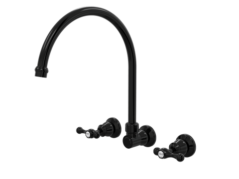 Tapware ParTaps Tudor Lever Sink Set XL Wall Swivel - Ceramic Disc Colour: Midnight Black Place & Palette