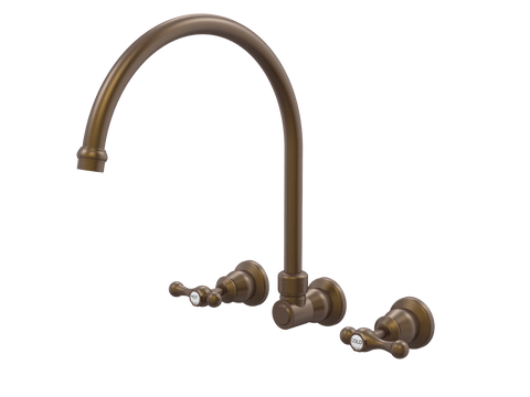 Tapware ParTaps Tudor Lever Sink Set XL Wall Swivel - Ceramic Disc Colour: Native Brass Place & Palette
