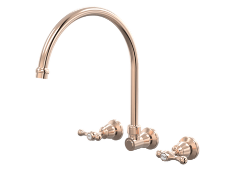 Tapware ParTaps Tudor Lever Spa Set XL Wall Swivel - Ceramic Disc Colour: Brushed Rose Gold Place & Palette