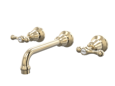 Tapware ParTaps Tudor Lever Wall Basin Set - Ceramic Disc Colour: Brushed Brass Gold Place & Palette