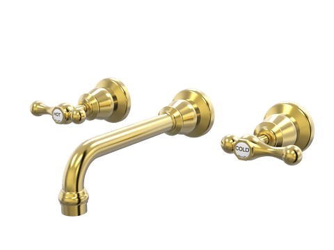 Tapware ParTaps Tudor Lever Wall Basin Set - Ceramic Disc Colour: Brushed Gold Place & Palette