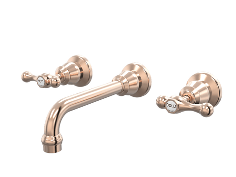 Tapware ParTaps Tudor Lever Wall Basin Set - Ceramic Disc Colour: Brushed Rose Gold Place & Palette