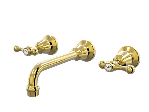 Tapware ParTaps Tudor Lever Wall Basin Set - Ceramic Disc Colour: Gold Place & Palette