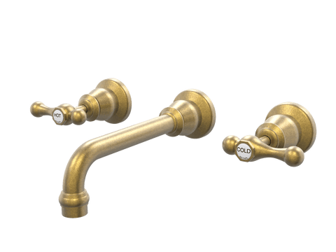 Tapware ParTaps Tudor Lever Wall Basin Set - Ceramic Disc Colour: Rumbled Brass Place & Palette