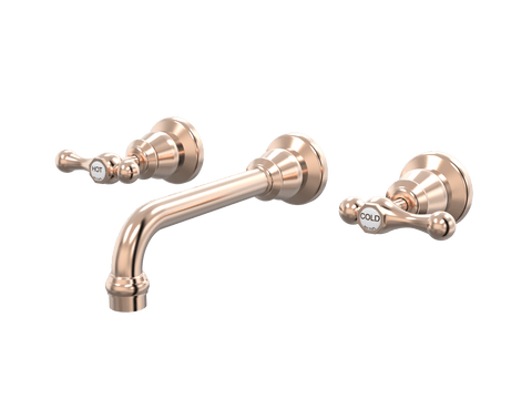 Tapware ParTaps Tudor Lever Wall Bath Set - 200mm - Ceramic Disc Colour: Brushed Rose Gold Place & Palette