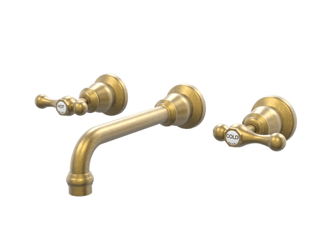 Tapware ParTaps Tudor Lever Wall Bath Set - 200mm - Ceramic Disc Colour: Rumbled Brass Place & Palette