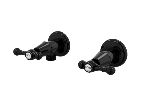 Tapware ParTaps Tudor Lever Washing Machine Stops Wall Pair - Ceramic Disc Colour: Midnight Black Place & Palette