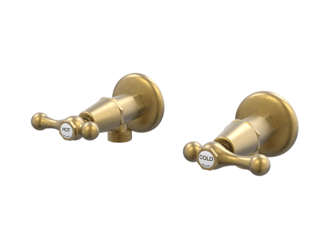 Tapware ParTaps Tudor Lever Washing Machine Stops Wall Pair - Ceramic Disc Colour: Rumbled Brass Place & Palette