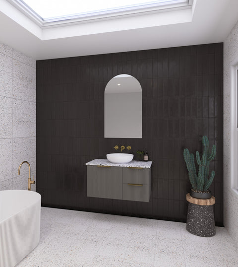 Vanities Timberline Victoria Wall Hung Vanity with Silksurface Top & White Gloss Above Counter Basin Size: L 750mm Centre Bowl Place & Palette