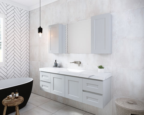 Vanities Timberline Victoria Wall Hung Vanity with Silksurface Top & White Gloss Above Counter Basin Size: L 750mm Centre Bowl Place & Palette