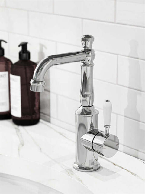 Tapware Nero York Basin Mixer With White Porcelain Lever Colour: Aged Brass Place & Palette