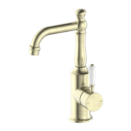 Tapware Nero York Basin Mixer With White Porcelain Lever Colour: Aged Brass Place & Palette