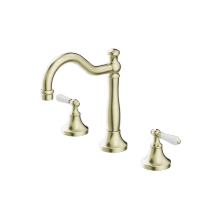 Tapware Nero York Basin Set With White Porcelain Lever Colour: Aged Brass Place & Palette