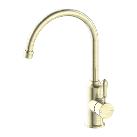 Tapware Nero York Kitchen Mixer Gooseneck Spout With Metal Lever Colour: Aged Brass Place & Palette
