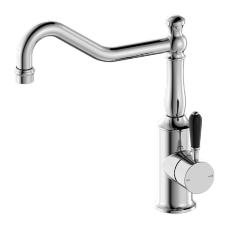 Tapware Nero York Kitchen Mixer Hook Spout With Black Porcelain Lever Colour: Chrome Place & Palette