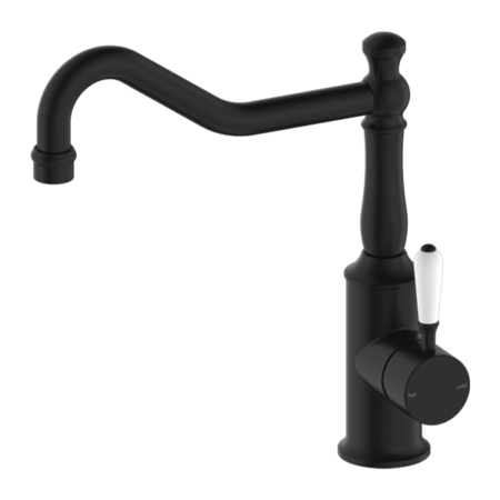 Tapware Nero York Kitchen Mixer Hook Spout With White Porcelain Lever Colour: Matte Black Place & Palette