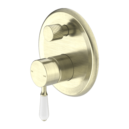 Showers Nero York Shower Mixer With Divertor With White Porcelain Lever Colour: Aged Brass Place & Palette
